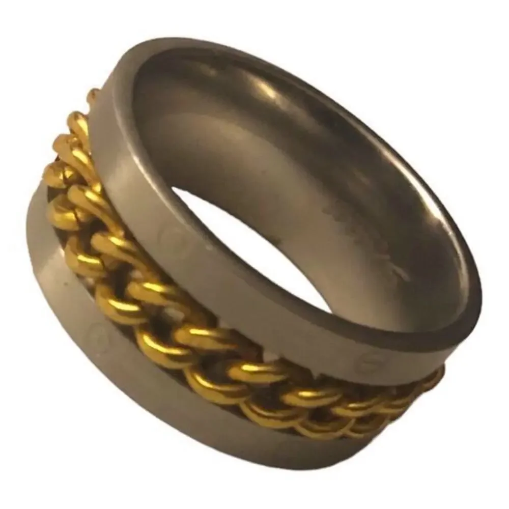 Stainless steel silver with gold chain spinning ring size 12.5‎